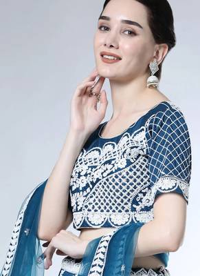 LIGHT BLUE CORDING and SEQUin work CHINON SILK LEHENGA CHOLI WITH BLOUSE 2