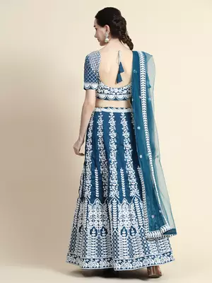 LIGHT BLUE CORDING and SEQUin work CHINON SILK LEHENGA CHOLI WITH BLOUSE 3