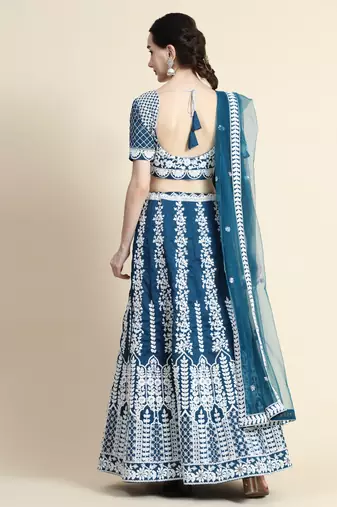 LIGHT BLUE CORDING and SEQUin work CHINON SILK LEHENGA CHOLI WITH BLOUSE