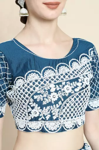 LIGHT BLUE CORDING and SEQUin work CHINON SILK LEHENGA CHOLI WITH BLOUSE