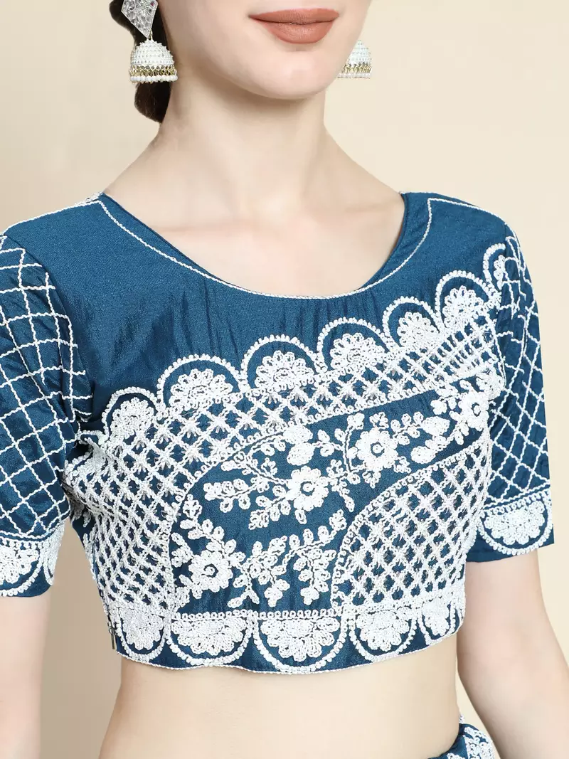 LIGHT BLUE CORDING and SEQUin work CHINON SILK LEHENGA CHOLI WITH BLOUSE