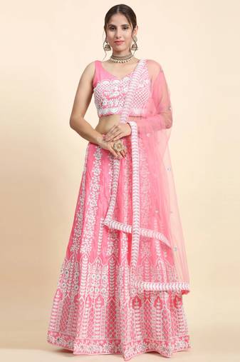 PINK CORDING and SEQUin work CHINON SILK LEHENGA CHOLI WITH BLOUSE