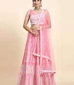 PINK CORDING and SEQUin work CHINON SILK LEHENGA CHOLI WITH BLOUSE