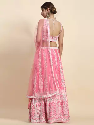 PINK CORDING and SEQUin work CHINON SILK LEHENGA CHOLI WITH BLOUSE 3
