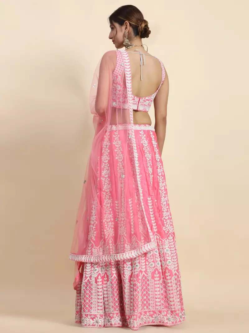 PINK CORDING and SEQUin work CHINON SILK LEHENGA CHOLI WITH BLOUSE