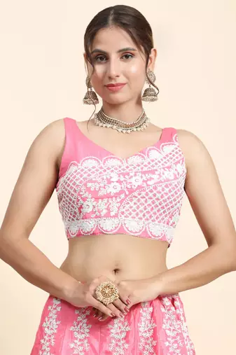 PINK CORDING and SEQUin work CHINON SILK LEHENGA CHOLI WITH BLOUSE