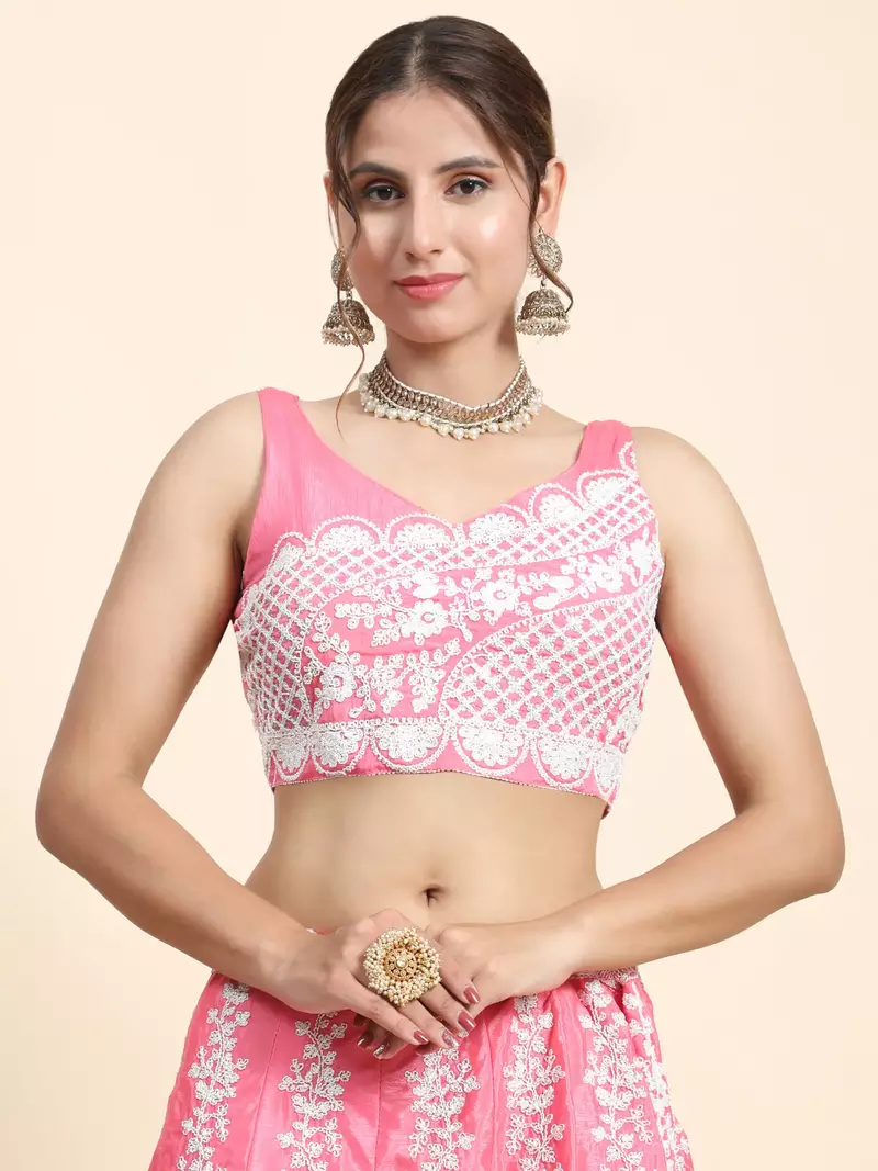 PINK CORDING and SEQUin work CHINON SILK LEHENGA CHOLI WITH BLOUSE