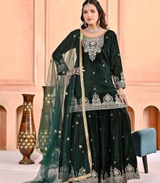 Dark-emerald velvet sharara ensemble
