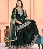 Dark-emerald velvet sharara ensemble