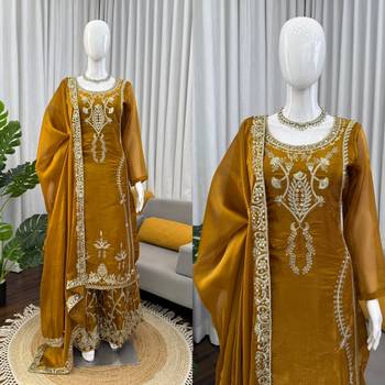 Mustard gold thread embroidered palazzo suit 4