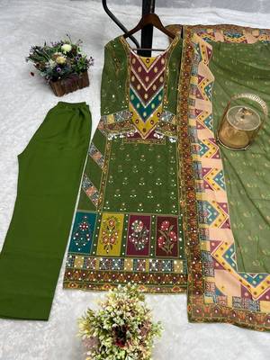 Green digital printed with real mirror-work kurta set 2