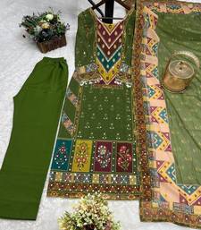 Green digital printed with real mirror-work kurta set