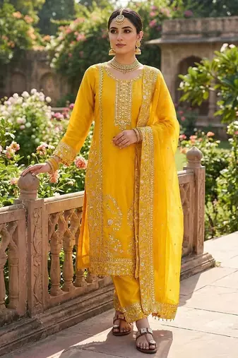 Yellow silk-blend palazzo suit