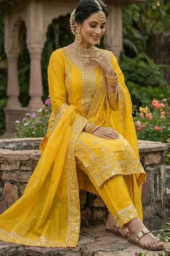 Yellow silk-blend palazzo suit