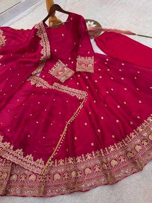 Rani-pink anarkali suit with embroidered sequins work 2