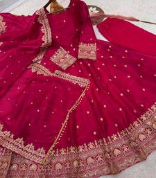 Rani-pink anarkali suit with embroidered sequins work