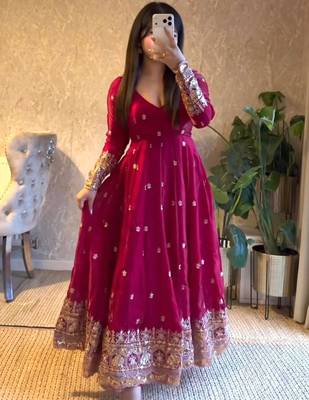 Rani-pink anarkali suit with embroidered sequins work 3