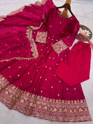 Rani-pink anarkali suit with embroidered sequins work 4