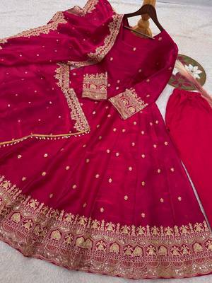 Rani-pink anarkali suit with embroidered sequins work 5