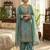 Teal blue gold thread embroidered palazzo suit