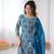 Teal blue georgette embroidered ethnic set