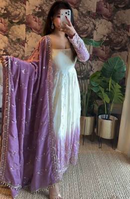 Ivory & dark lavender ombre anarkali gown 1