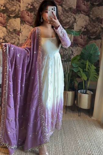 Ivory & dark lavender ombre anarkali gown