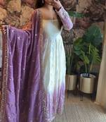 Ivory & dark lavender ombre anarkali gown