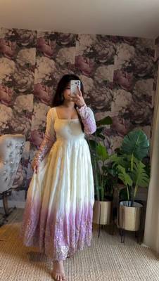Ivory & dark lavender ombre anarkali gown 2