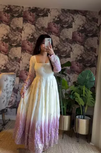 Ivory & dark lavender ombre anarkali gown