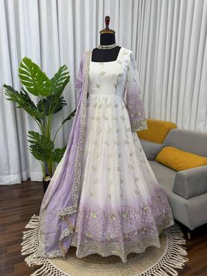 Ivory & dark lavender ombre anarkali gown 3