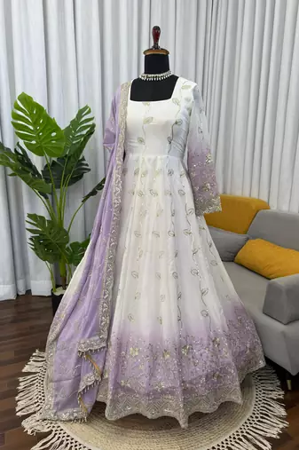Ivory & dark lavender ombre anarkali gown