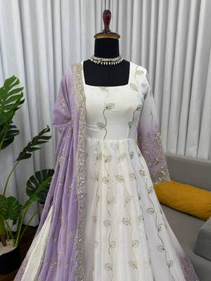 Ivory & dark lavender ombre anarkali gown 4