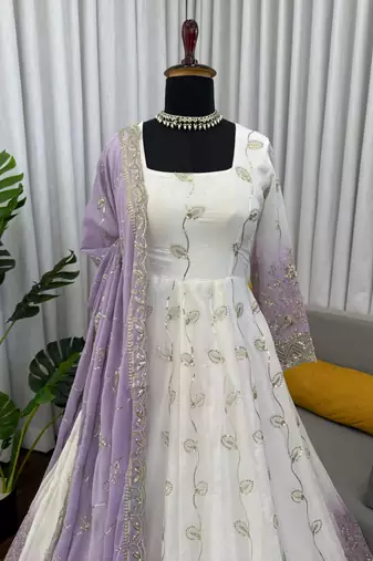 Ivory & dark lavender ombre anarkali gown