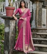 pink solid silk blend  saree with blouse