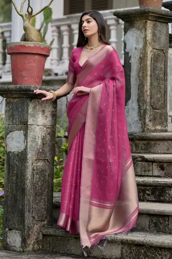 pink solid silk blend  saree with blouse