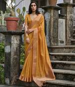 yellow solid silk blend  saree with blouse