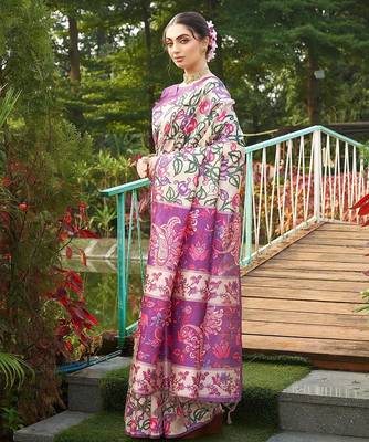 purple solid tussar silk saree with blouse 2