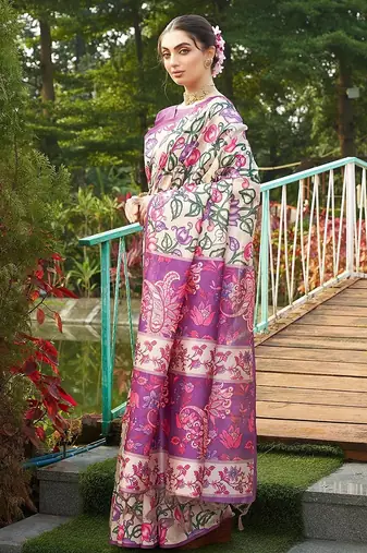 purple solid tussar silk saree with blouse