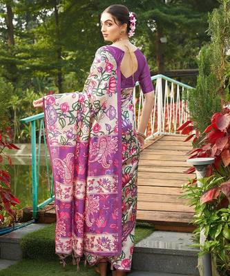 purple solid tussar silk saree with blouse 3