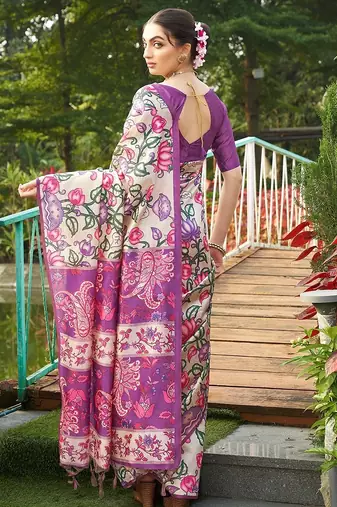 purple solid tussar silk saree with blouse