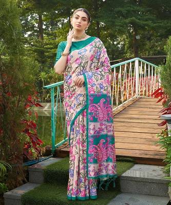 green solid tussar silk saree with blouse 1