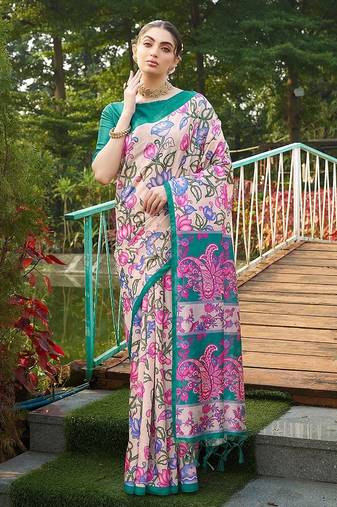 green solid tussar silk saree with blouse