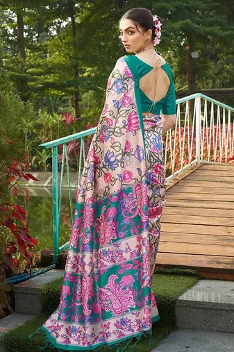 green solid tussar silk saree with blouse