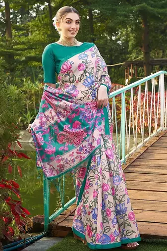 green solid tussar silk saree with blouse
