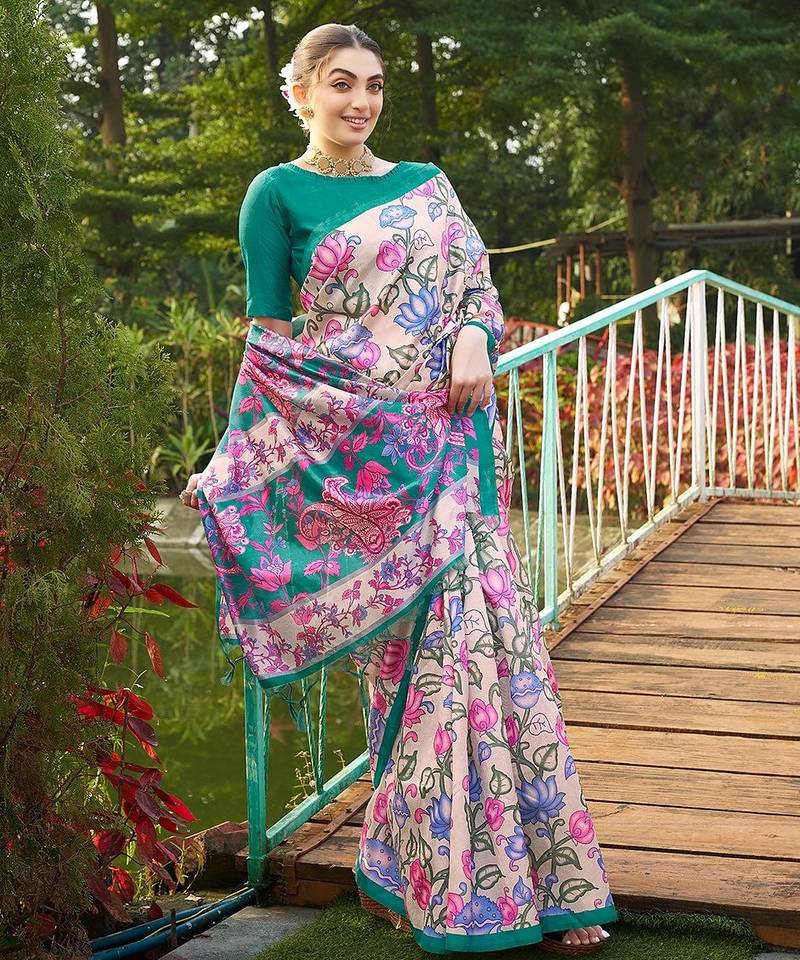 green solid tussar silk saree with blouse