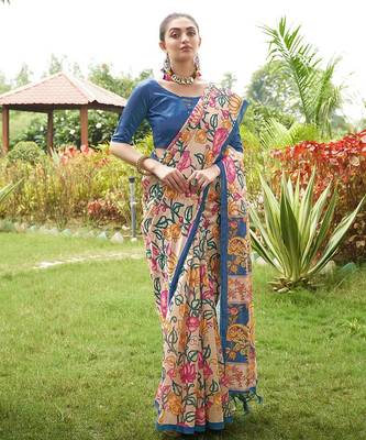blue solid tussar silk saree with blouse 2