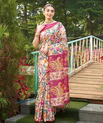 pink solid tussar silk saree with blouse 1