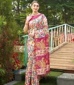 pink solid tussar silk saree with blouse