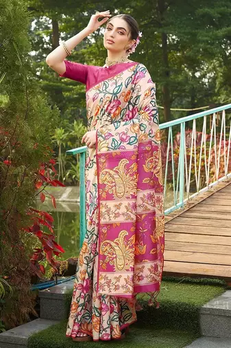 pink solid tussar silk saree with blouse